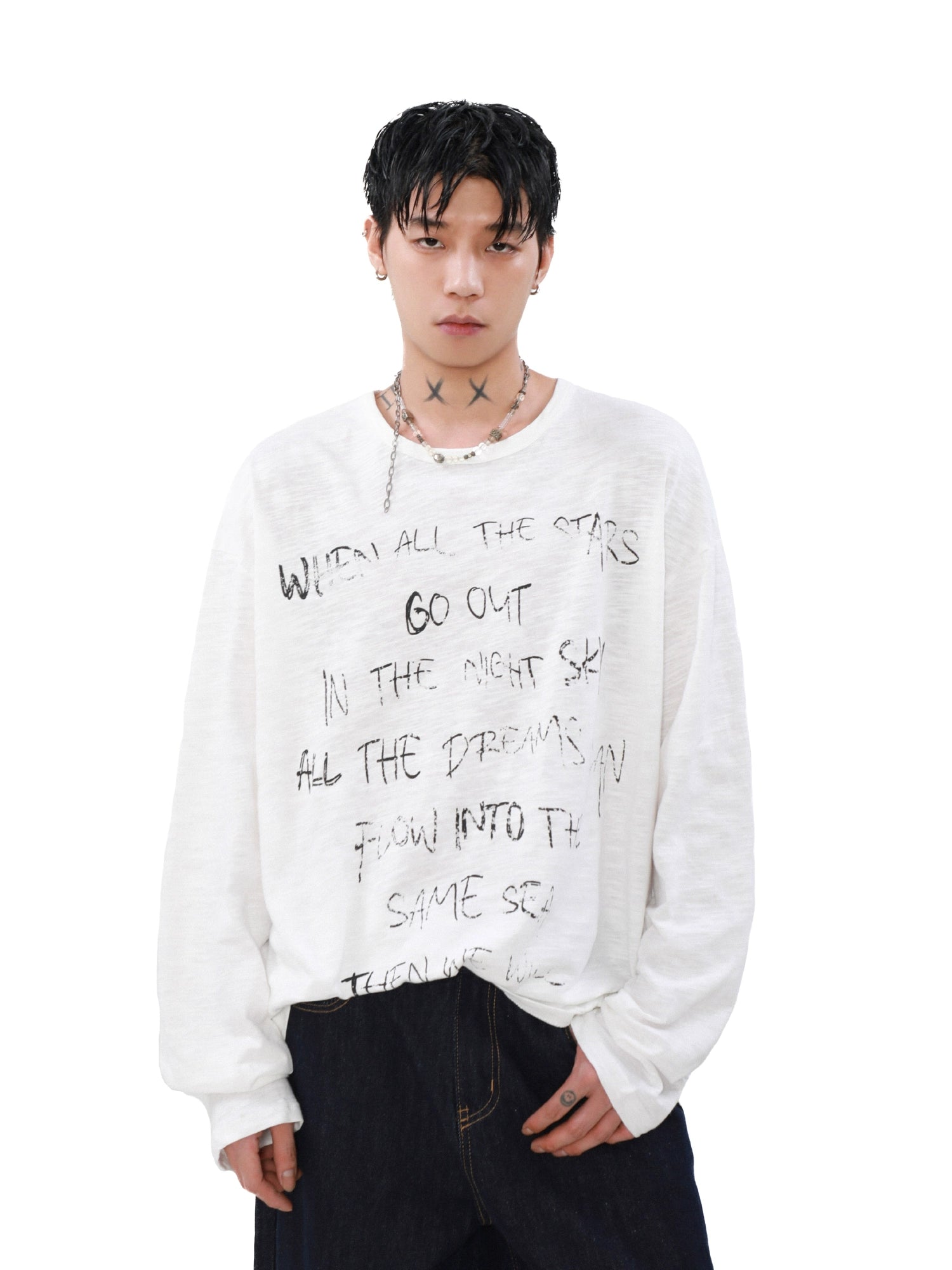 【MRNEARY】Retro Slogan Loose Fit LS Tee