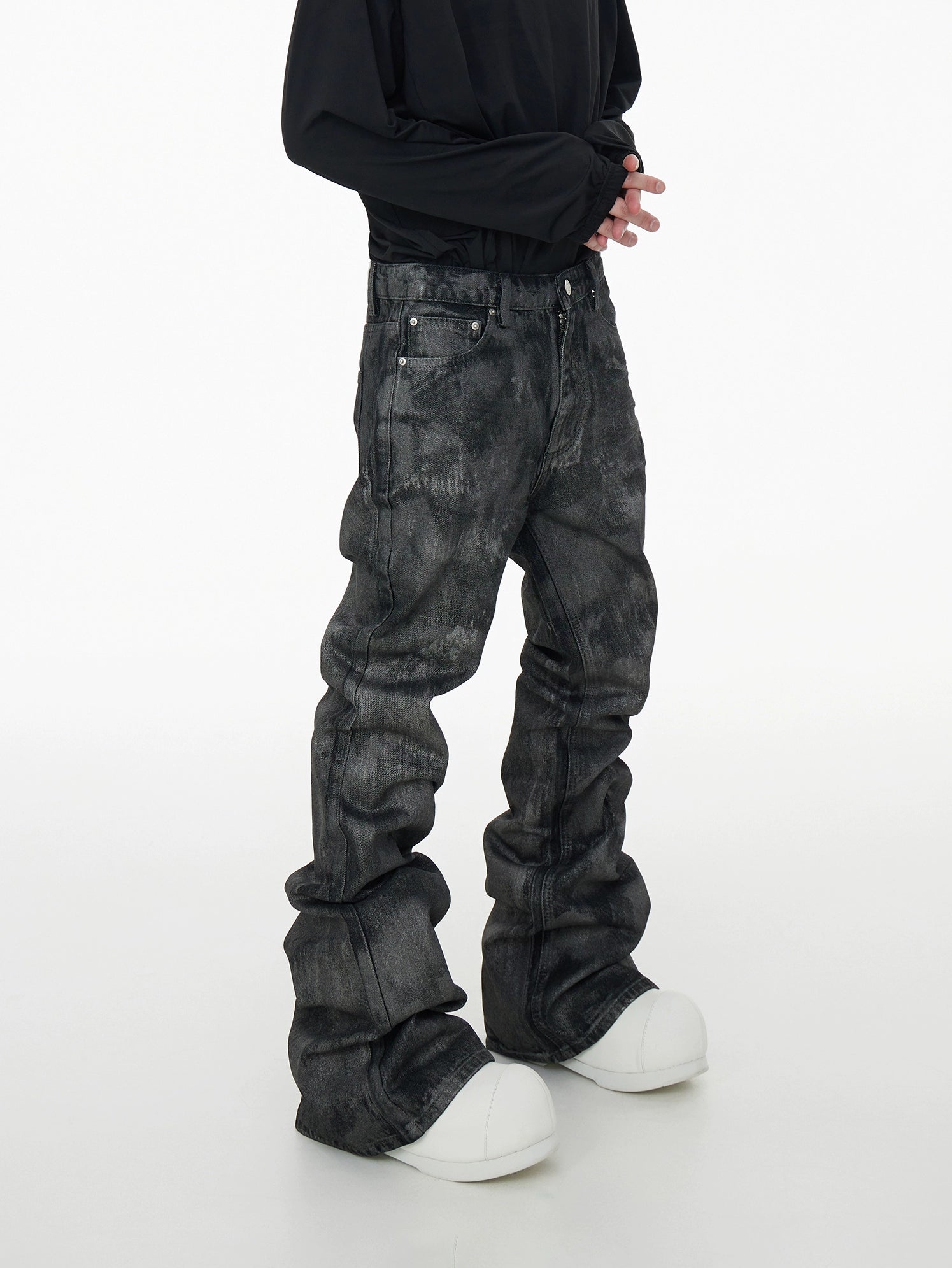 【ASTT】Hand-Coated Glitter Flare Jeans