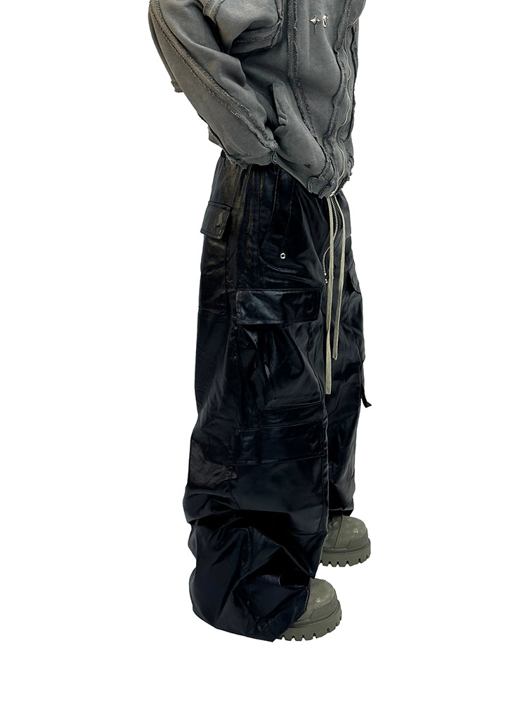 【ASTT】Dark Waxed Glossy Flare Pants