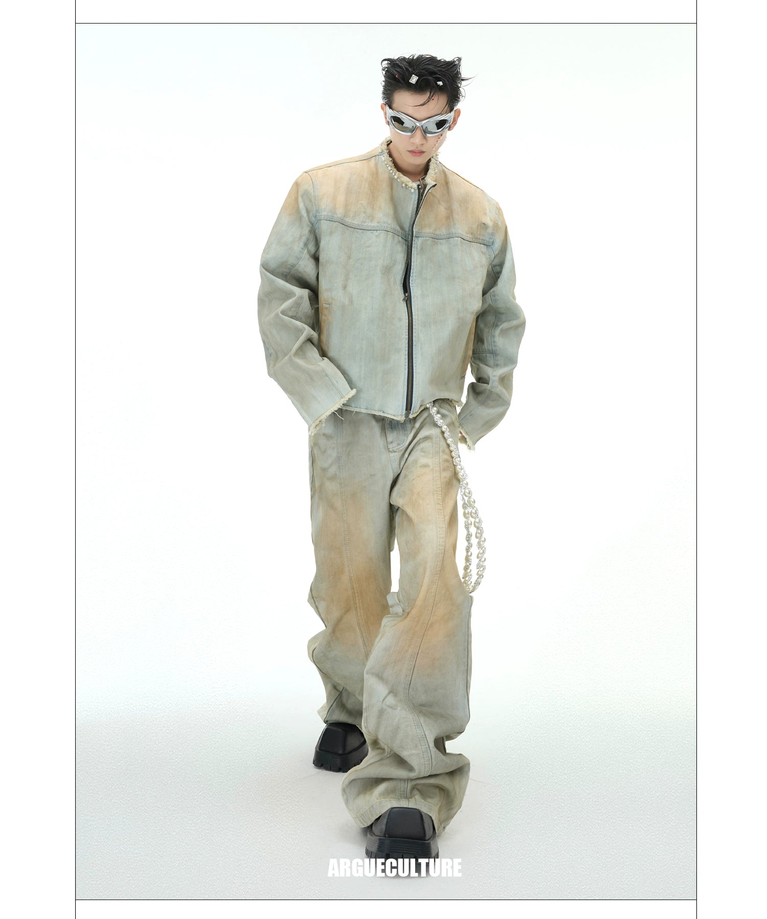 【ARGUECULTURE】End Era Pearl-Stud Denim Pants