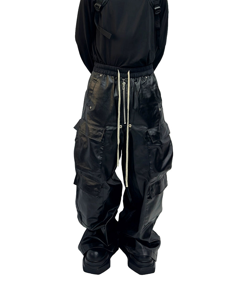 【ASTT】Dark Waxed Glossy Flare Pants