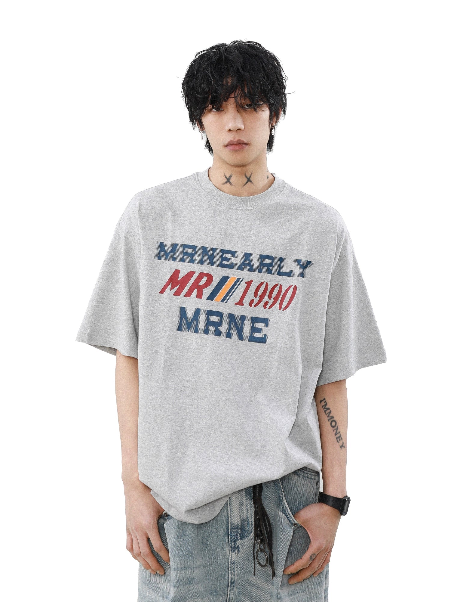 【MRNEARY】Retro Letter Print Cotton Tee