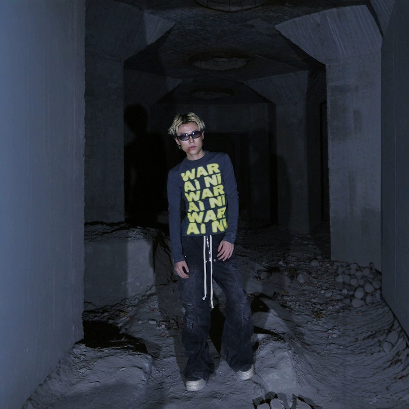 【99CLUB】WAR/AiNi Matte Slogan Long Sleeve