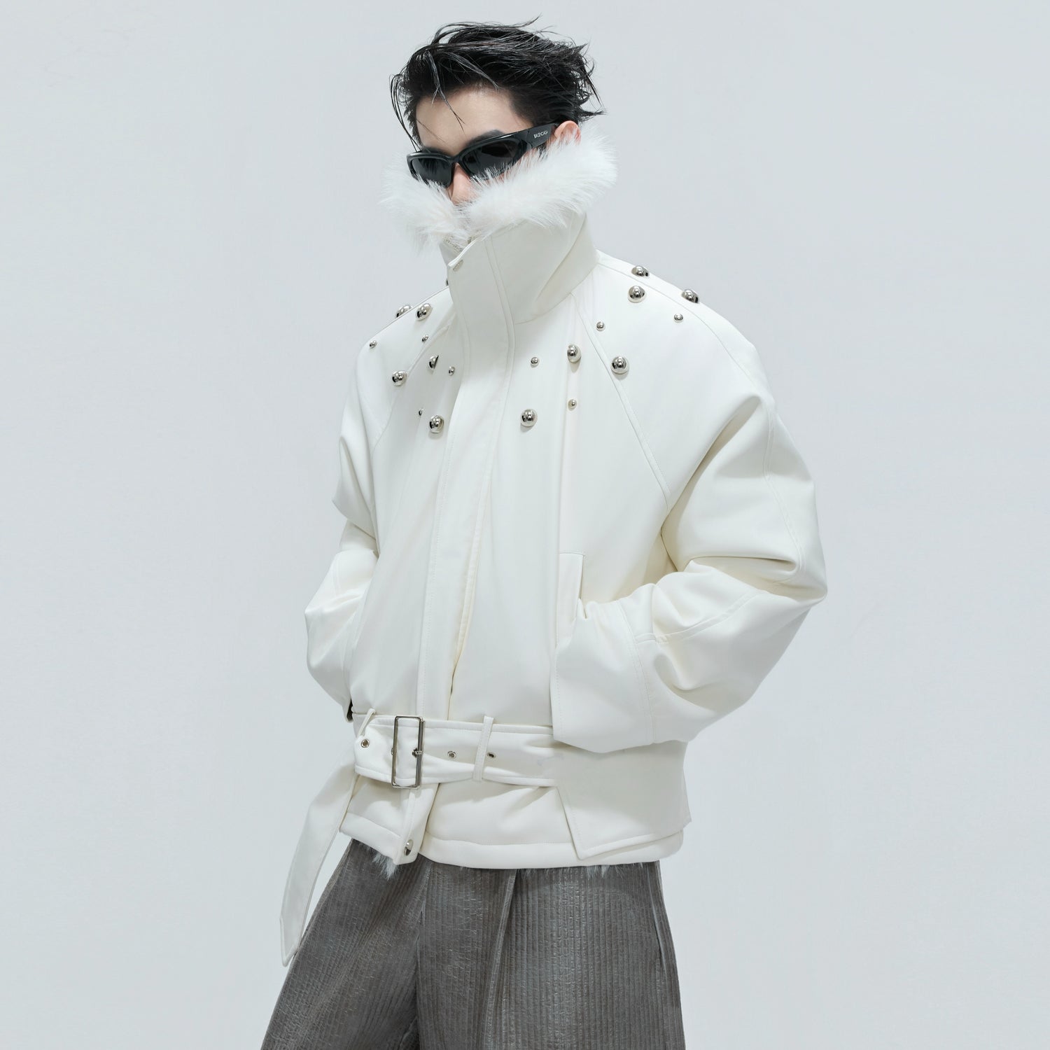 【ARGUECULTURE】Studded High-Neck Leather Puffer