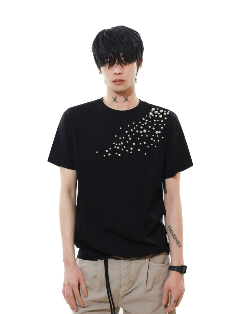 【MRNEARY】 Heavy Pearl Shoulder Tee
