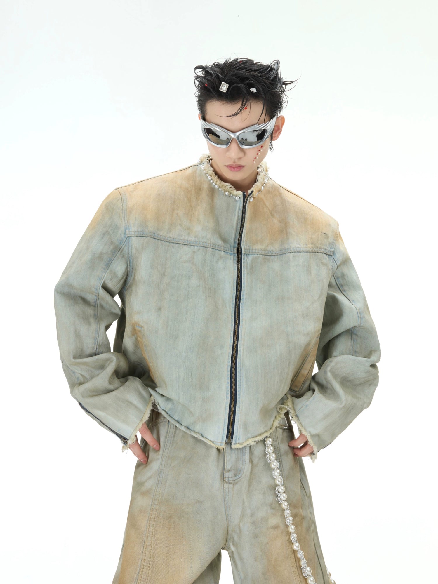 【ARGUECULTURE】End Era Pearl-Stud Denim Jacket