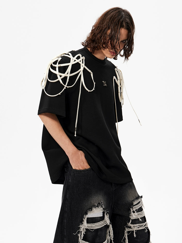 【STARETEXCEEDEND】Rivet Ribbon Shoulder-Pad Tee