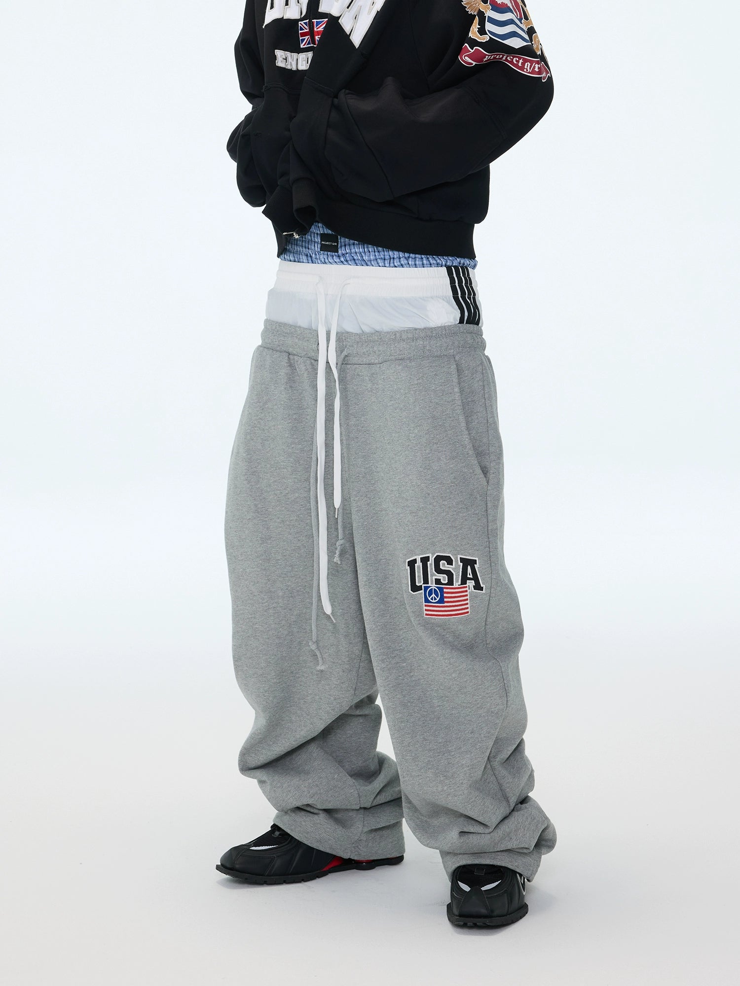 【ASTT】Three-Waist Contrast Loose Sweatpants