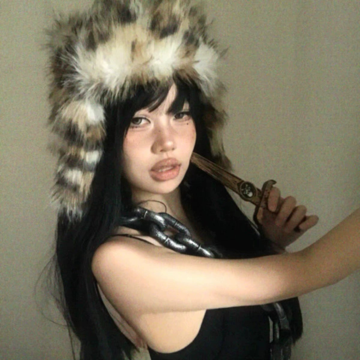 99CLUBヒョウ柄長髪レイフェンハットトレンドアヘンヒップホップ男女カップルアメリカ暖かい秋冬