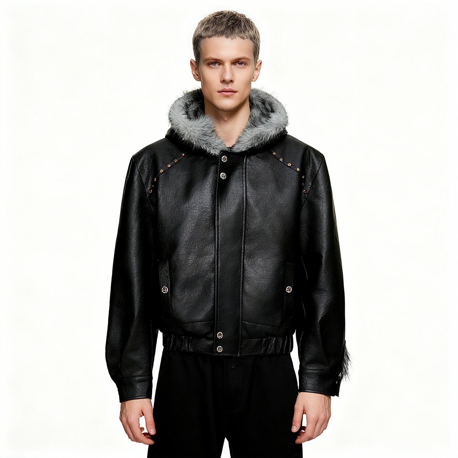 【ARGUECULTURE】Dark Spine Hooded Leather Jacket