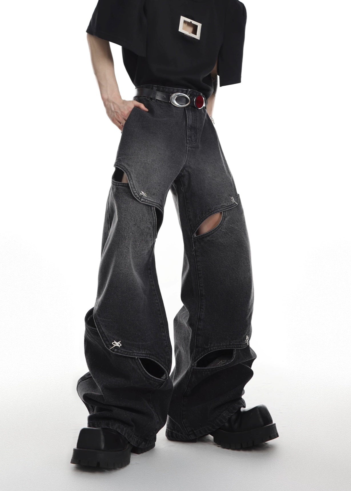 【ARGUECULTURE】Metal Button Hollow Denim