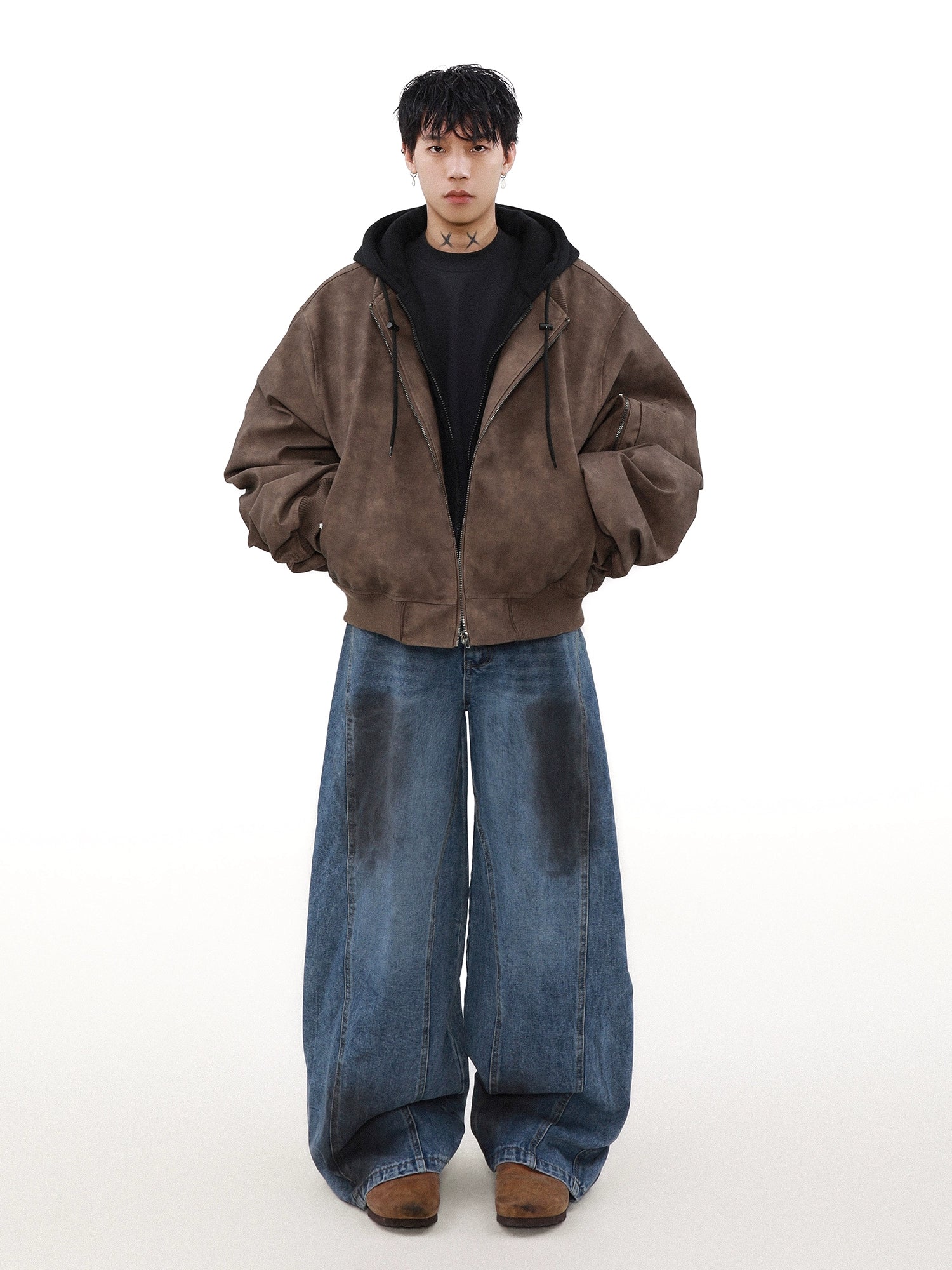 【MRNEARY】Layered-Look Cotton Hoodie Jacket